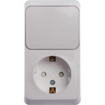 Блок SCHNEIDER ELECTRIC ЭТЮД: розетка с заземлением, со шторками + выключатель 1-клавишный, БЕЛЫЙ, Россия