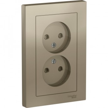 Розетка двойная SCHNEIDER ELECTRIC ATLASDESIGN без заземления, со шторками, в сборе, шампань