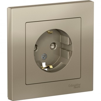 Розетка SCHNEIDER ELECTRIC ATLASDESIGN с заземлением, со шторками, в сборе, шампань