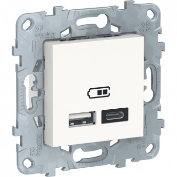 Розетка USB SCHNEIDER ELECTRIC UNICA NEW, 2-местная, тип А+С, 5 В / 2400 мА, белый